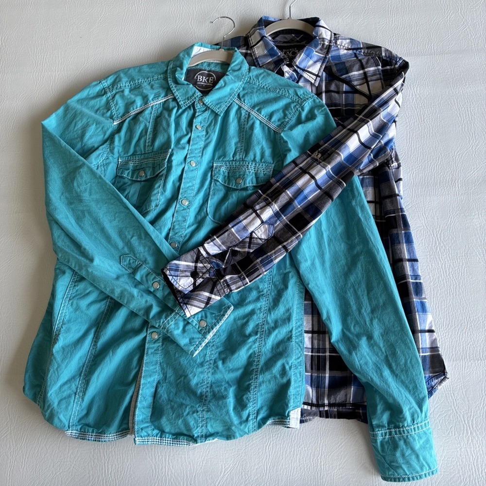 Lot Of 2 Cowboy Rancher Western Pearl Snap Shirts Size 40 Chest Medium Flip Cuff
